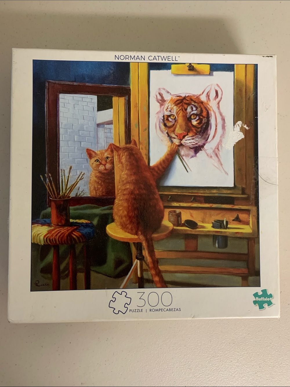 Norman Catwell 300 Piece Jigsaw Puzzle-COMPLETE-Cat Tiger Painting